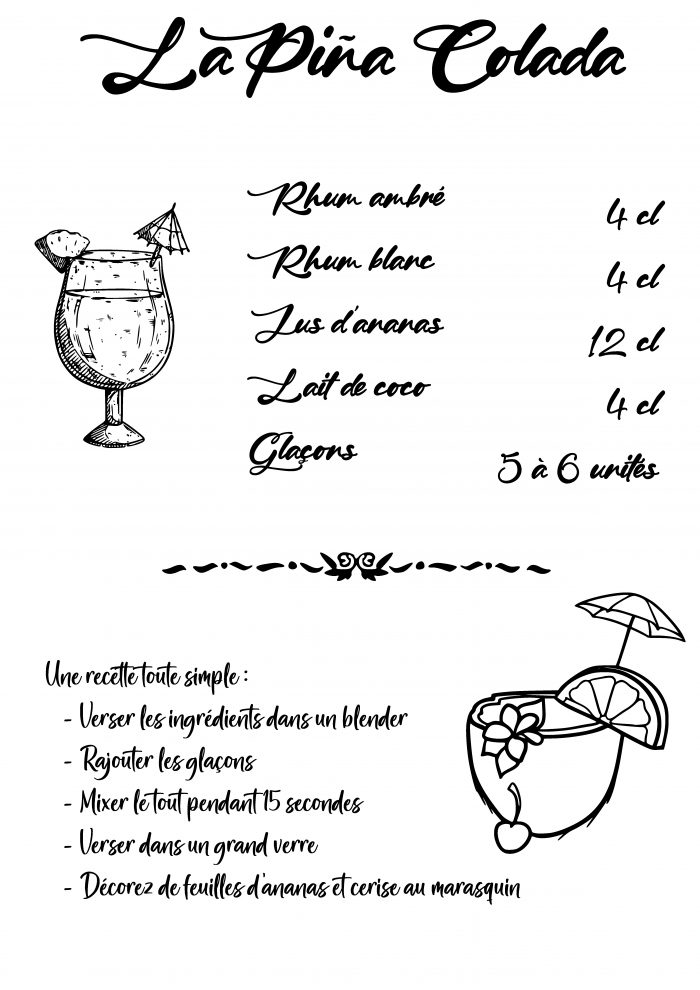 Recette du Piña Colada pour gravure